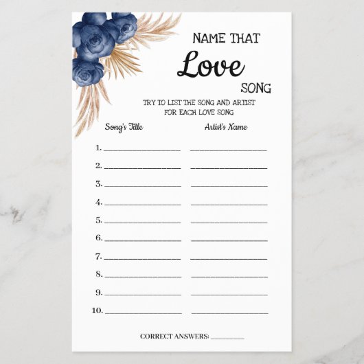 Naam van de liefdeszong Blue Flowers Shower Game C Flyer (Voorkant)