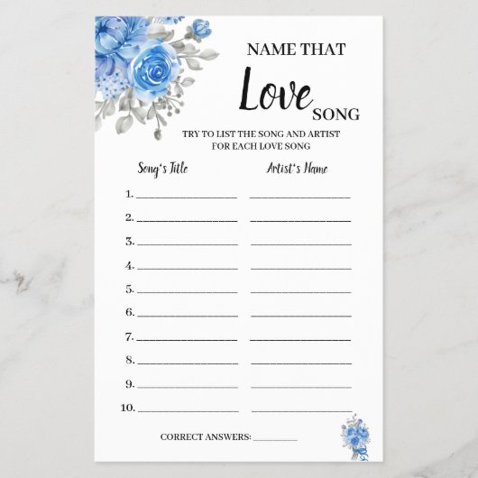Naam van de liefdeszong Blue Flowers Shower Game C Flyer (Voorkant)