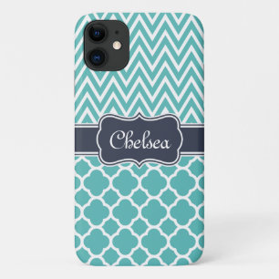 Naam van de marine van Bright Blue Quatrefoil Chev Case-Mate iPhone Case
