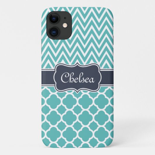 Naam van de marine van Bright Blue Quatrefoil Chev Case-Mate iPhone Case (Achterkant)