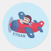 Naam van de piloot van de piloot van het vliegtuig ronde sticker (Voorkant)