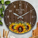 Naam van de rustige zonnebloem- en houtfamilie grote klok<br><div class="desc">Fun,  gepersonaliseerd ontwerp. Maakt het perfecte cadeau voor een huisopwarming,  bruiloft of een andere gelegenheid!</div>
