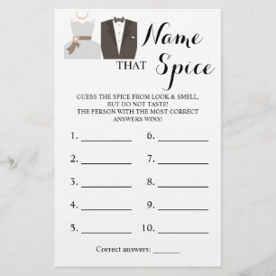 Naam van de Spice Bride & Groom Game Card Flyer