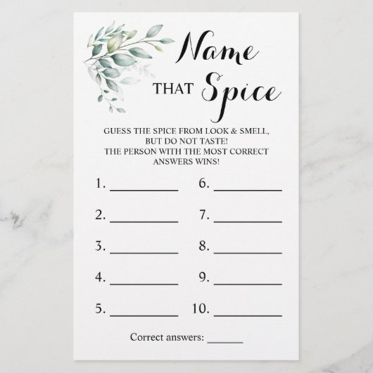 Naam van de Spice Greenery Eucalyptus Game Card Flyer (Voorkant)