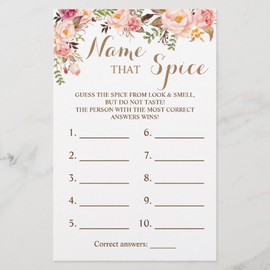 Naam van de Spice Pink Floral Game Card Flyer (Voorkant)
