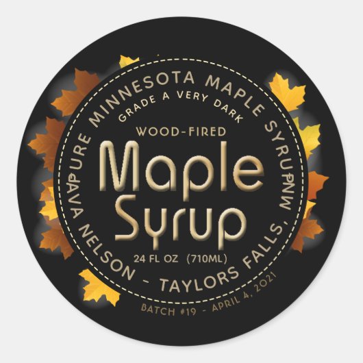 Naam van de staat Maple Syrup (Batch en Datum) Ronde Sticker (Voorkant)