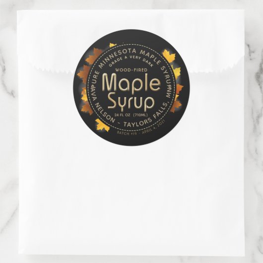 Naam van de staat Maple Syrup (Batch en Datum) Ronde Sticker (Tas)