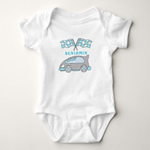 Naam van de vlag van Cute Blue Race Car Romper