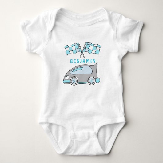 Naam van de vlag van Cute Blue Race Car Romper (Voorkant)