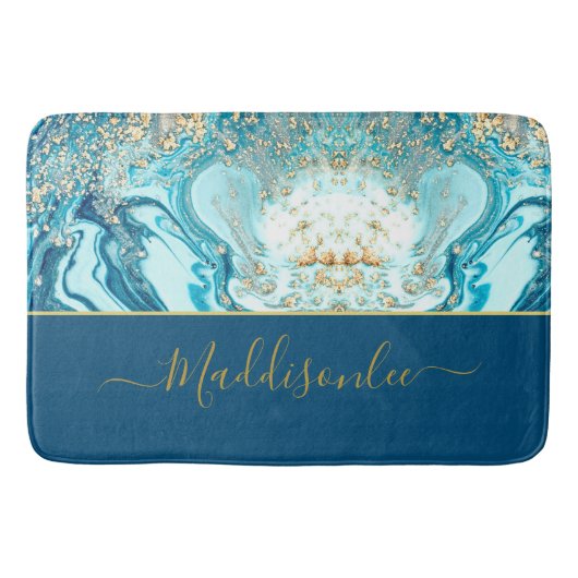 Naam van de Waterverf van de Modern Blue Gold Marb Badmat (Voorkant)