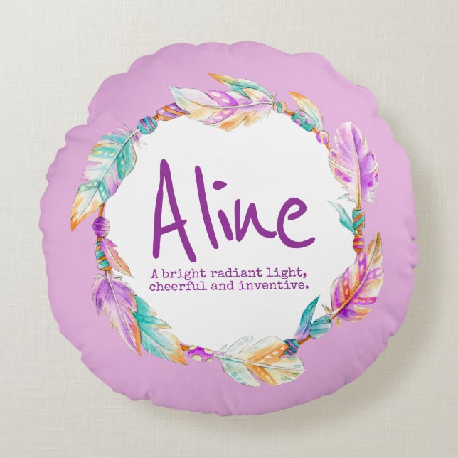 Naam van de waterverf van de veerder: Agnes ronde  Rond Kussen (Voorkant)