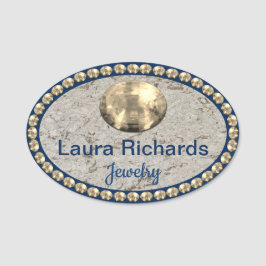 NAAM VAN Goud en marineblauw Bling Naamplaatje