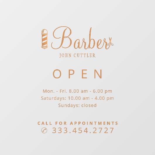 Naam van herenkapper openingstijden sticker (Vel)