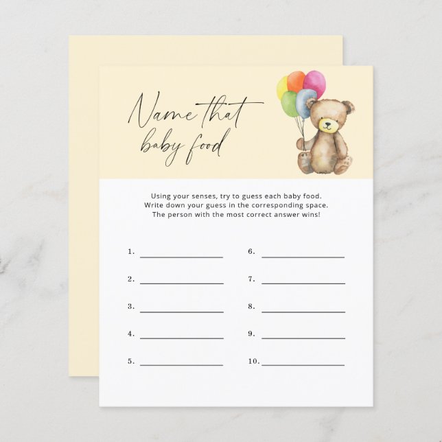 Naam van het baby-douchespel - Beer (Voorkant / Achterkant)