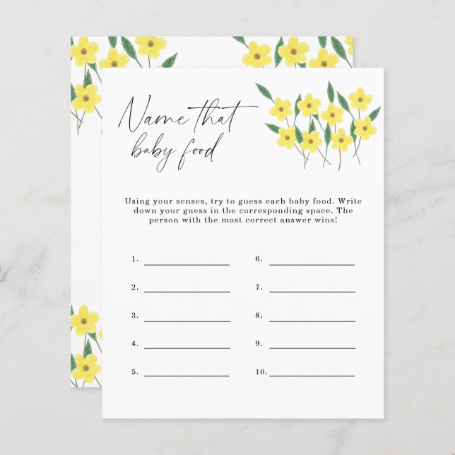 Naam van het baby-douchespel - Wilde bloemen (Voorkant / Achterkant)