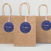 Naam van het blauwe glitterstofmonogram ronde sticker