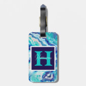 Naam van het blauwe marmer-monogram Turquoise en B Bagagelabel (Achterkant verticaal)
