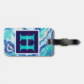 Naam van het blauwe marmer-monogram Turquoise en B Bagagelabel (Achterkant horizontaal)