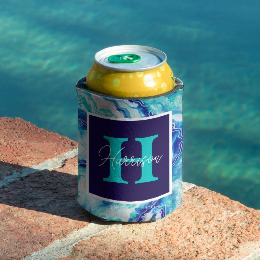Naam van het blauwe marmer-monogram Turquoise en B Blikjeskoeler (Insitu Zwembad)