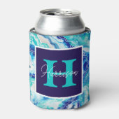 Naam van het blauwe marmer-monogram Turquoise en B Blikjeskoeler (Blikje Voorkant)