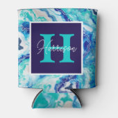 Naam van het blauwe marmer-monogram Turquoise en B Blikjeskoeler (Voorkant)