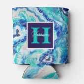 Naam van het blauwe marmer-monogram Turquoise en B Blikjeskoeler (Achterkant)