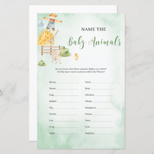 Naam van het boerderij van het baby shower van de  (Voorkant / Achterkant)