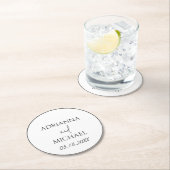 Naam van het bruidspaar en datum wit ronde kartonnen onderzetter (Insitu)