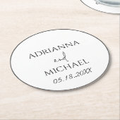 Naam van het bruidspaar en datum wit ronde kartonnen onderzetter (Gebogen)