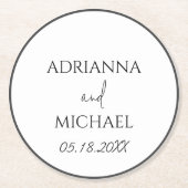 Naam van het bruidspaar en datum wit ronde kartonnen onderzetter (Voorkant)
