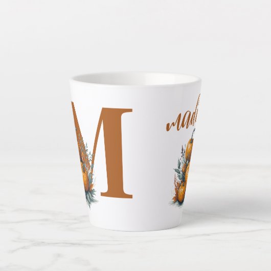 Naam van het Gepersonaliseerd pompoenmonogram Latte Mok (Voorkant)
