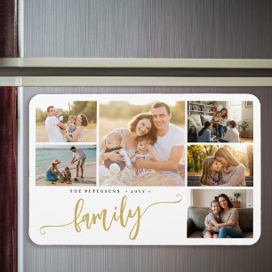 Naam van het gezin gepersonaliseerde 6 foto collag magneet