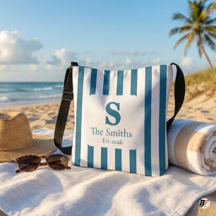 Naam van het gezin met eigen monogram in blauwe ca crossbody tas