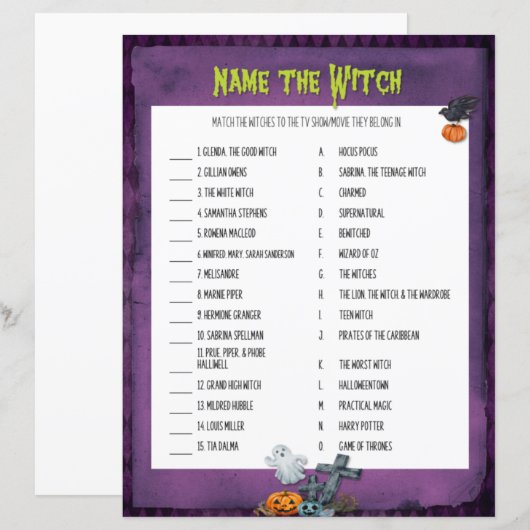 Naam van het heks-halloween-spel (Voorkant / Achterkant)