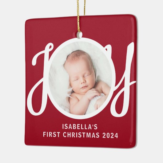 Naam van het huisje Eerste Kerstfoto Red Keepsake Keramisch Ornament (Links)