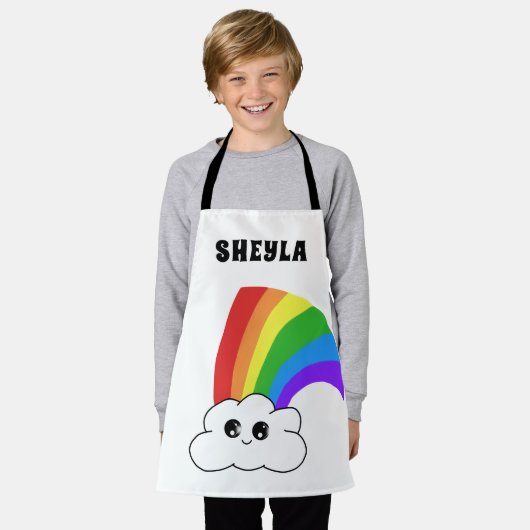 Naam van het Kind Kawaii Cloud en Rainbow Schort (Gedragen)