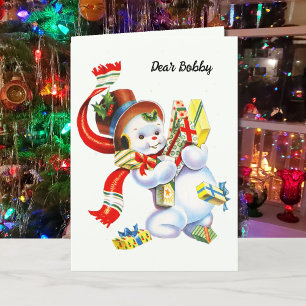 Naam van het kind Kerstman Personaliseer Sneeuwman Feestdagen Kaart