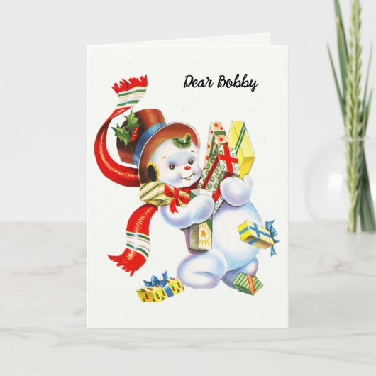 Naam van het kind Kerstman personaliseren Sneeuwma Feestdagen Kaart (Voorkant)