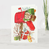 Naam van het kind Kerstmis Kat & Puppy Personalise Feestdagen Kaart (Voorkant)