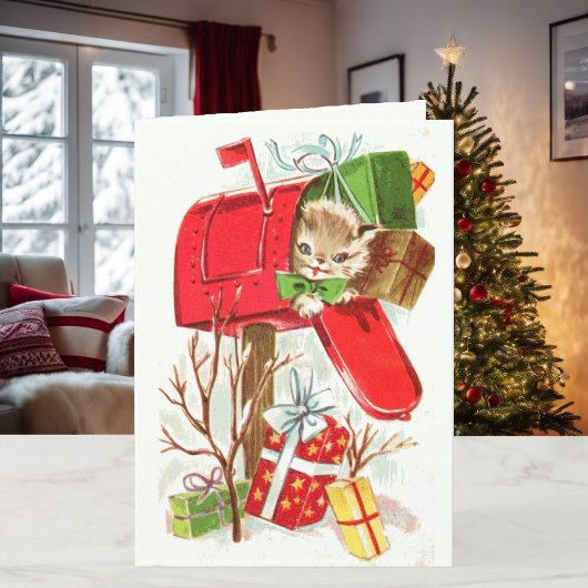 Naam van het kind Kerstmis Kat & Puppy Personalise Feestdagen Kaart