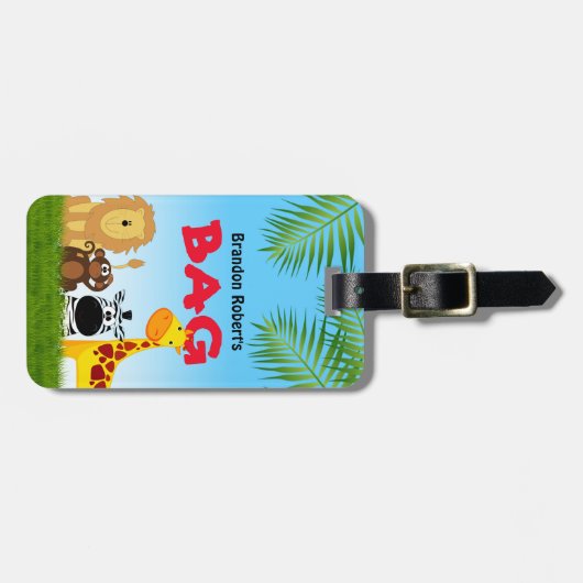 Naam van het kind | Safari Animals Reis Bagagelabel (Voorkant horizontaal)