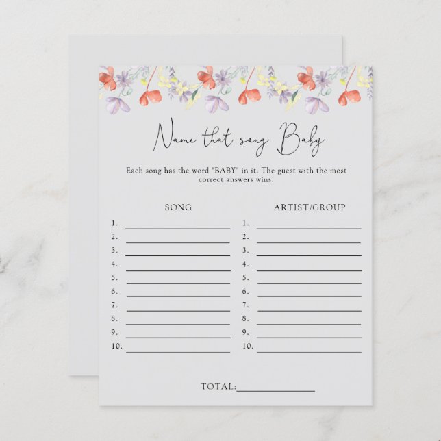 Naam van het lied \ Wildflower baby shower game (Voorkant / Achterkant)