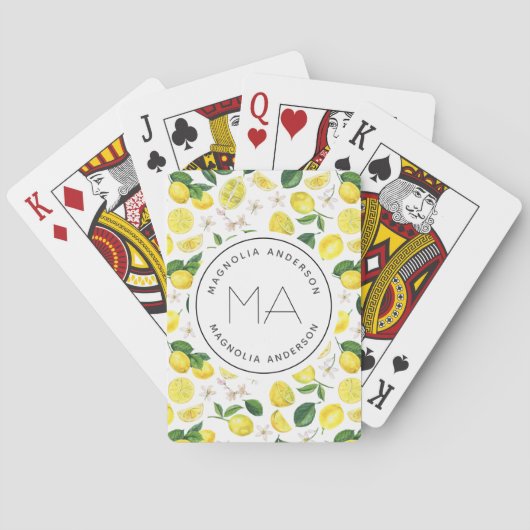 Naam van het monogram Lemon Pattern Pokerkaarten (Achterkant)