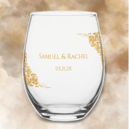 Naam van het paar Datum Hand getrokken Gouden Roze Wijnglas Zonder Voet