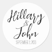 Naam van het paar & trouwdatum ronde sticker (Voorkant)