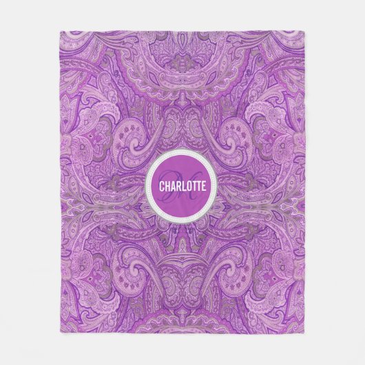 Naam van het paarse monogram van Paisley Fleece Deken (Voorkant)