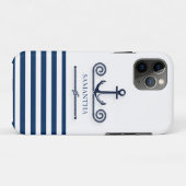 Naam van het schip,Anker,Touw, Marineblauwe strepe Case-Mate iPhone Case (Achterkant (horizontaal))