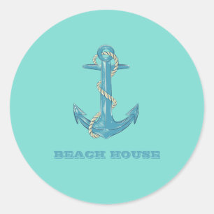 Naam van het schip,Anker,Touw,Muntgroen Ronde Sticker