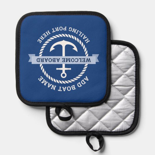 Naam van het vaartuig aan de grens met een ankerto pannenlap (Voorkant / Achterkant)