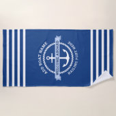 Naam van het vaartuig aan de grens met een ankerto strandlaken (Voorkant)